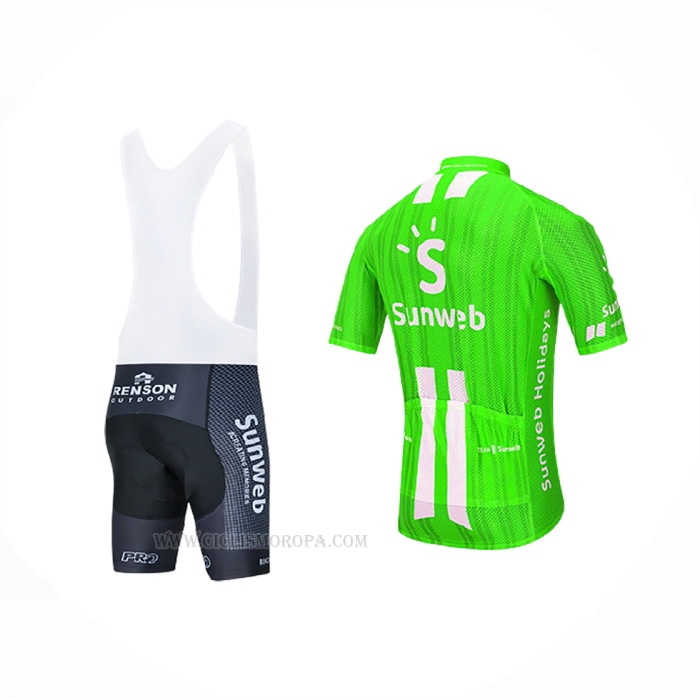 2020 Ropa Ciclismo Sunweb Verde Blanco Mangas Corta y Culotte Corto